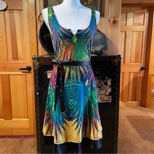 Desigual Tropical Print Sun Colorful Fit-and-Flare Lightweight Size Medium